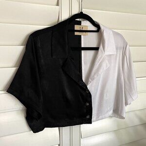 NEW Fashion Brand Company Black/white Satin Cropped Button up Shirt Size Large